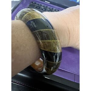 305-007 Ethnic Wood Bangle‎ Bracelet Made India 70s 80s Costume Jewelry Brown